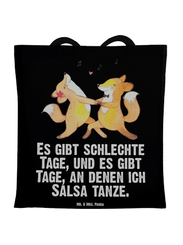 Mr. & Mrs. Panda Shopper Bag Füchse Salsa tanzen mit Spruch in Schwarz