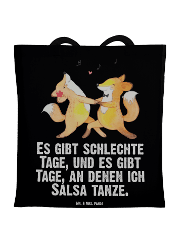 Mr. & Mrs. Panda Tragetasche Füchse Salsa tanzen mit Spruch in Schwarz