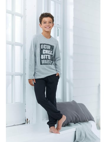 AUTHENTIC LE JOGGER AUTHENTIC LE JOGGER Jungen Pyjama mit Spruch im Used-Look, Rundhals in meliert-grau-schwarz