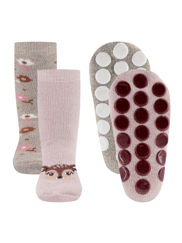 ewers 2er-Set Stoppersocken ABS 2er Pack Reh/Blumen in rosenrauch-dunkel beige mel.