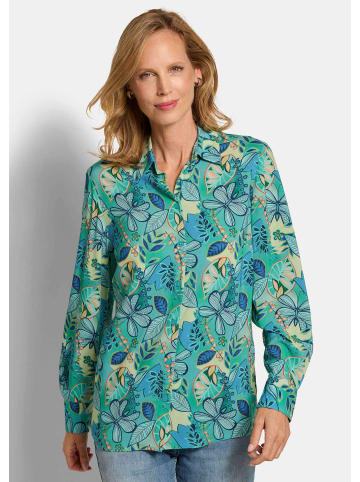 GOLDNER Kurzgröße:  Blusenshirt mit floralem Print in salbei / blau / gemustert