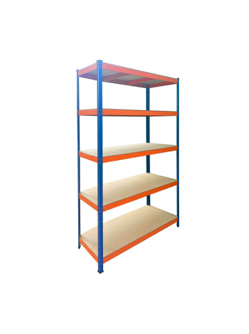 relaxdays Schwerlastregal "5 Ebenen" in Blau/ Orange - (B)120 x (H)200 x (T)50 cm