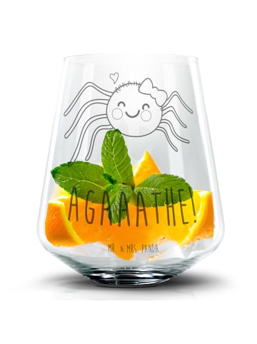 Mr. & Mrs. Panda Tumbler Glas Spinne Agathe Freude mit Spruch in Transparent