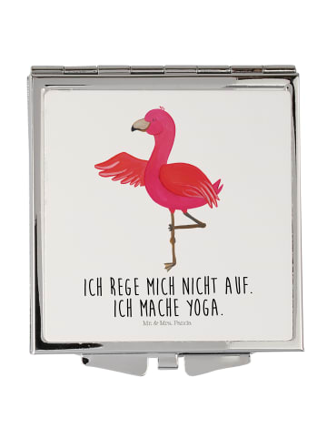 Mr. & Mrs. Panda Kosmetikspiegel Flamingo Yoga mit Spruch in Weiß