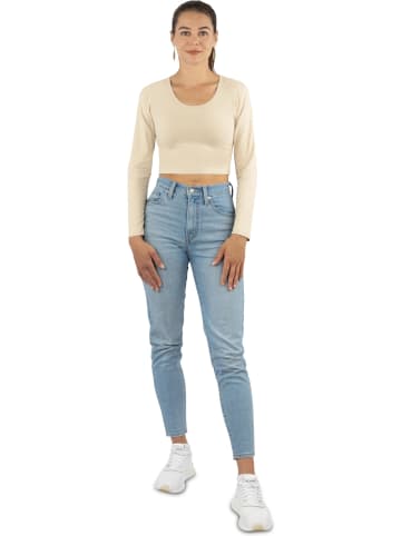 Janice 2 x Damen crop Langarmshirt Nerja in Beige