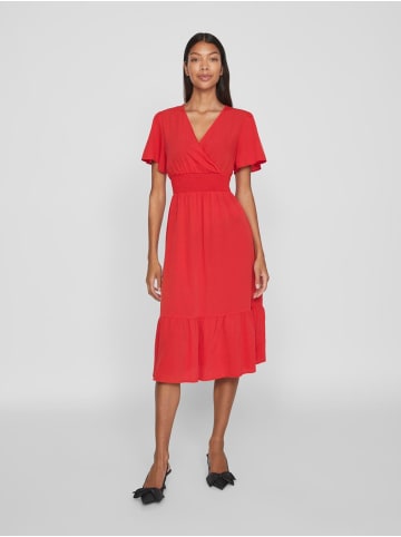 Vila Kleid MIDI DRESS hohe Taille, V-Ausschnitt, Kurzarm in Rot