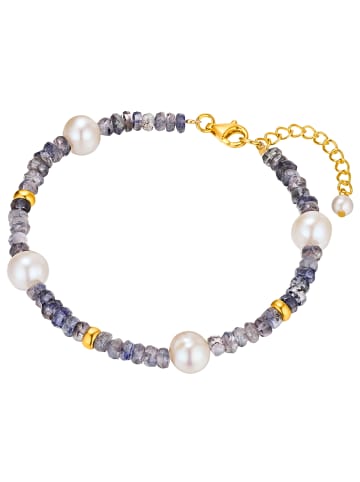 Valero Pearls Armband Sterling Silber gelbgold Süßwasser-Zuchtperle weiß Kyanit blau in gelbgold