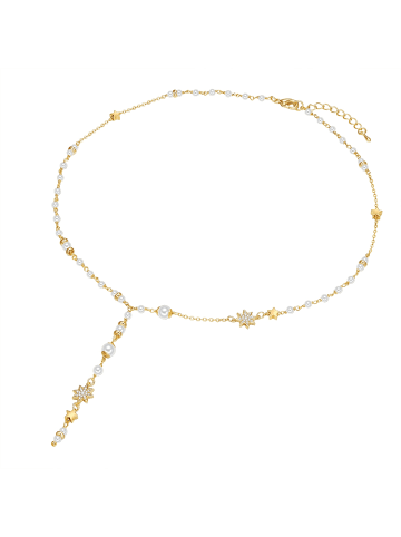 Lulu & Jane Perlen-Kette Stern aus Metall-Legierung mit Zirkonia und Perle in gelbgold