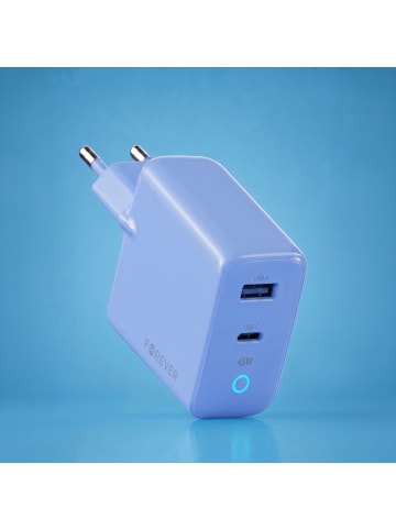 FOREVER Forever Vibe-TC45AC GaN PD QC Ladegerät 1x USB-C 1x USB 45W himmelblau