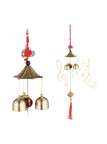 relaxdays 2 x Windspiel in Gold/ Rot