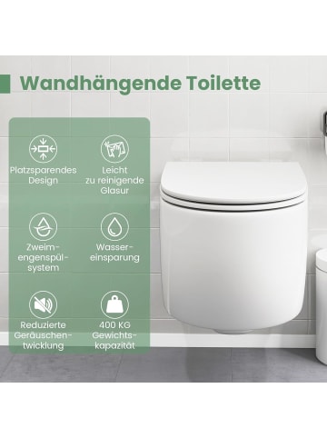 COSTWAY Keramisches Wand Toilette mit Toilettensitz in Weiß