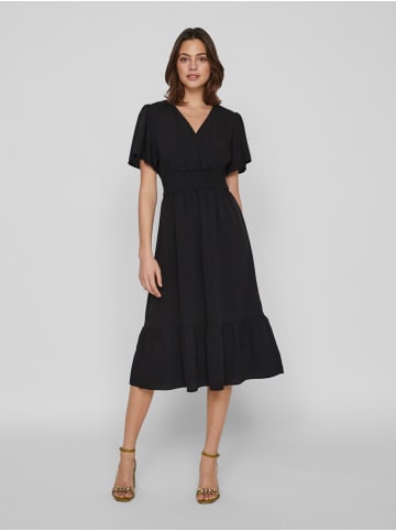 Vila Kleid MIDI DRESS hohe Taille, V-Ausschnitt, Kurzarm in Schwarz