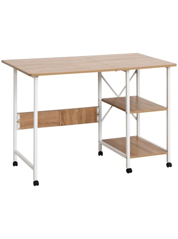 HOMCOM Beistelltisch-107L x 55B x 76H cm-Weiß+Natur