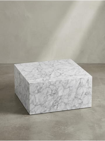 KADIMA DESIGN Couchtisch MONOBLOC 60x30x60 cm Hochglanz mit Marmor Optik Weiß in Grau