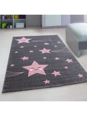 KADIMA DESIGN Teppich Kinder Sterne Polypropylen saugroboter Kurzflor Kinderzimmer in Pink