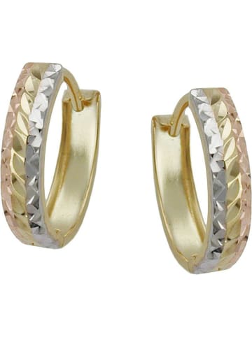 Gallay Creole Ohrring 12x11x3mm Klappscharnier tricolor diamantiert 9Kt GOLD in Gold