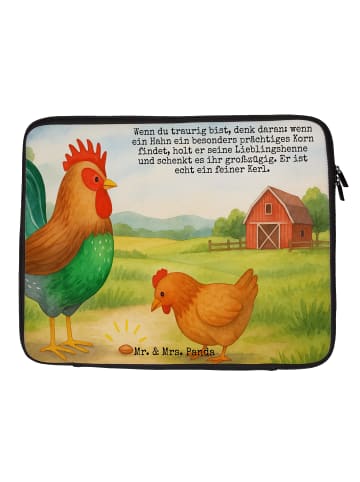 Mr. & Mrs. Panda Laptop Hülle Hahn Korn Design mit Spruch in Weiß