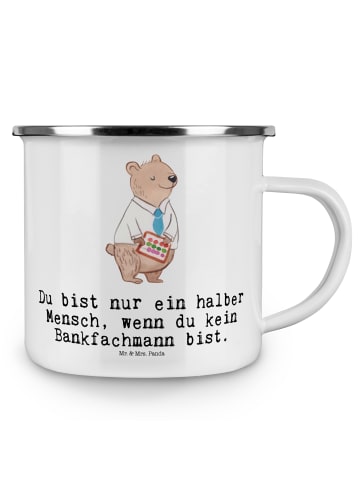 Mr. & Mrs. Panda Camping Emaille Tasse Bankfachmann Herz mit Spruch in Weiß