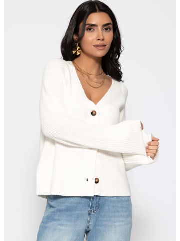 SASSYCLASSY Gerippter Cardigan mit V-Ausschnitt in Offwhite