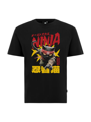 OLDSKULL T-Shirt Asian Ninja Cat Graphic in Black