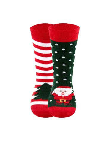ewers 2er-Set Socken 2er Pack Xmas Weihnachtsmann/Tanne in rot-hochlandgrün