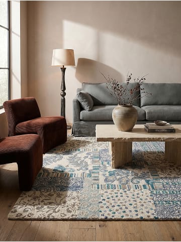 KADIMA DESIGN Teppich Wolle Handgetuftet SOAR Patchwork Wohnzimmer Floral Wohnlich in Blau