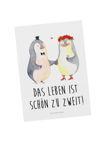 Mr. & Mrs. Panda Postkarte Pinguin Heirat mit Spruch in Weiß