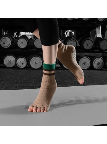 MUNADUNA Yoga-/Pilates-Zehensocken mit offenen Zehen – Streifen-Design in Braun