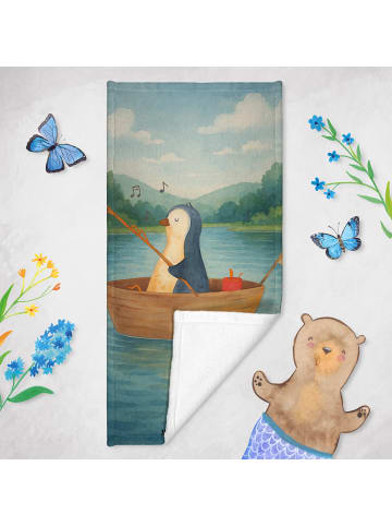 Mr. & Mrs. Panda Sporthandtuch Pinguin Angelboot Design ohne Spruch in Weiß