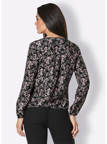creation L Cupro-Viskose-Bluse in schwarz-rosé-gemustert