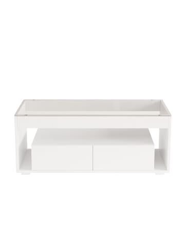 ABRIHOME Couchtisch mit LED und 2 Großen Schubladen in Weiß