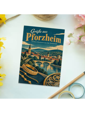 Postkarte Stadt nostalgisch Design mit Spruch in Weiß