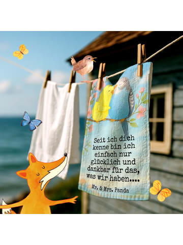 Mr. & Mrs. Panda Gästehandtuch Wellensittich Liebe Design mit Sp... in Weiß