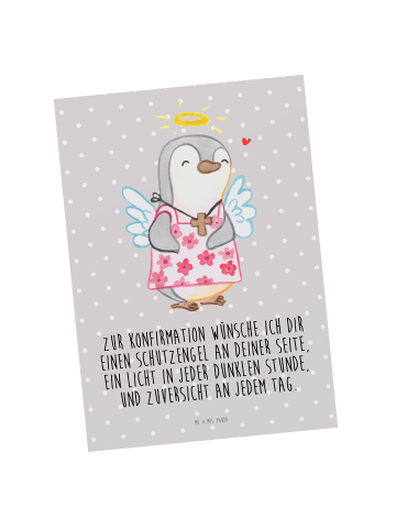 Mr. & Mrs. Panda Postkarte Pinguin Konfirmation mit Spruch in Grau Pastell