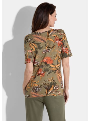 GOLDNER Blusenshirt mit Tropen-Design in khaki / orange / gemustert