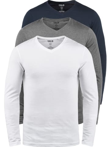 !SOLID Langarmshirt SDBasil in Weiß/Grau/Blau