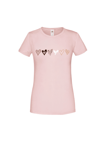 PAULGOS Damen T-Shirt, 6 kleine Herzen in Rosa