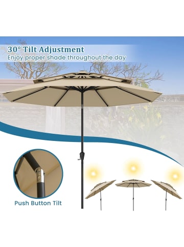 COSTWAY 3-stöckig Sonnenschirm 300 cm in Khaki