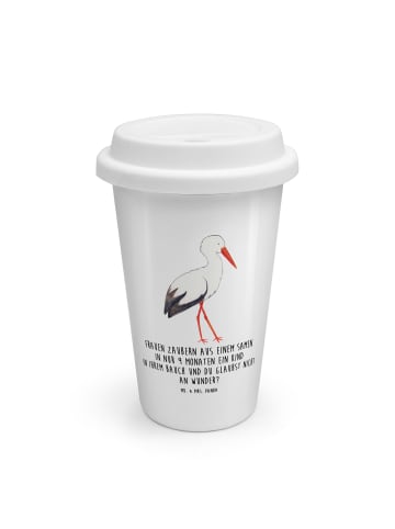Mr. & Mrs. Panda ToGo Kaffeebecher Storch mit Spruch in Weiß