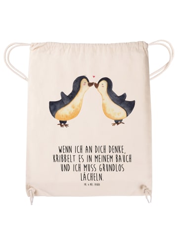 Mr. & Mrs. Panda Jutebeutel Pinguine Kuss mit Spruch in Creme