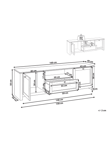 Beliani TV-Schrank PIMBA in Weiß/Braun - (W) 160 x (H) 50 x (L) 40 cm