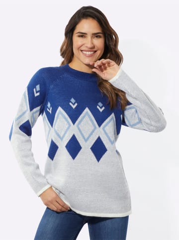 Sieh an! Stehkragenpullover in ecru-himmelblau-gemustert