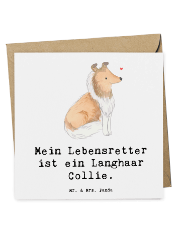 Mr. & Mrs. Panda Grußkarte Langhaar Collie Lebensretter mit Spruch in Weiß
