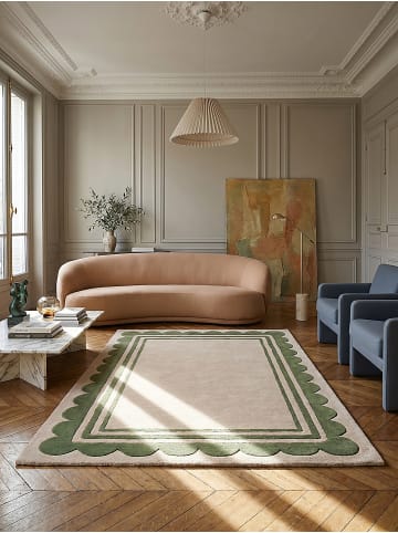 KADIMA DESIGN Teppich Wolle Handgetuftet WENSUM Grafisches Muster Wohnzimmer in Grün-Beige