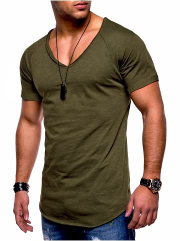 behype T-Shirt - BHSOLIN Basic Kurzarm Oversized Shirt V-Ausschnitt in Khaki