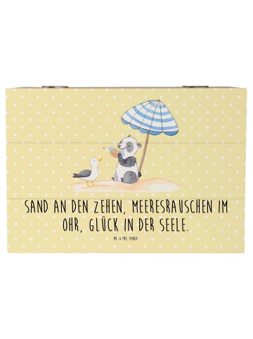 Mr. & Mrs. Panda Holzkiste Sommer Meer Glück mit Spruch in Gelb Pastell