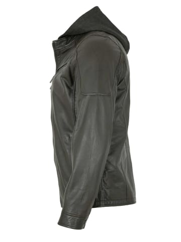 JILANI Lederjacke Kapuze Lammnappa in Khaki