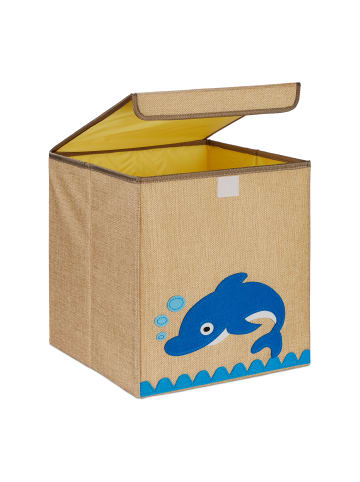 relaxdays Kinder-Aufbewahrungsbox "Delfin" in Beige/ Blau - (B)33 x (H)33 x (T)33 cm