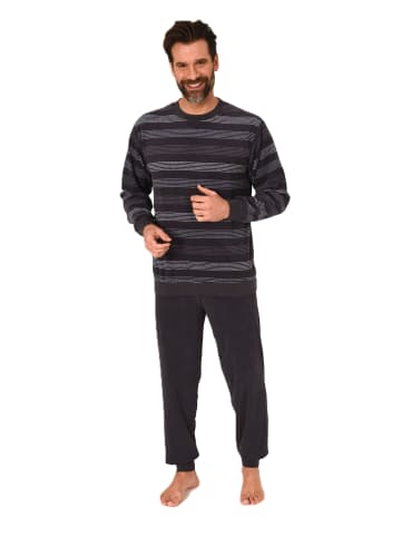 NORMANN Langarm Schlafanzug Frottee Bündchen - 86768 in dunkelgrau