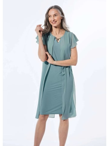GOLDNER Kurzgröße: Etuikleid mit Chiffonüberwurf in thymian